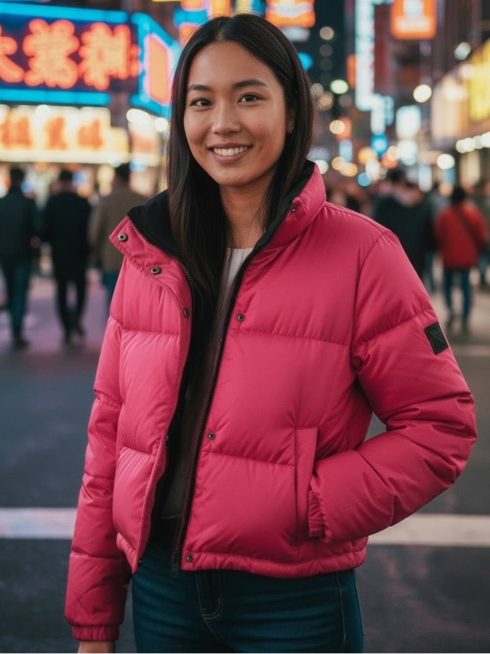 Calvin Klein S M Puffer Crop Jacket Teen Girls Sorona Aura Hot Pink Full Zip